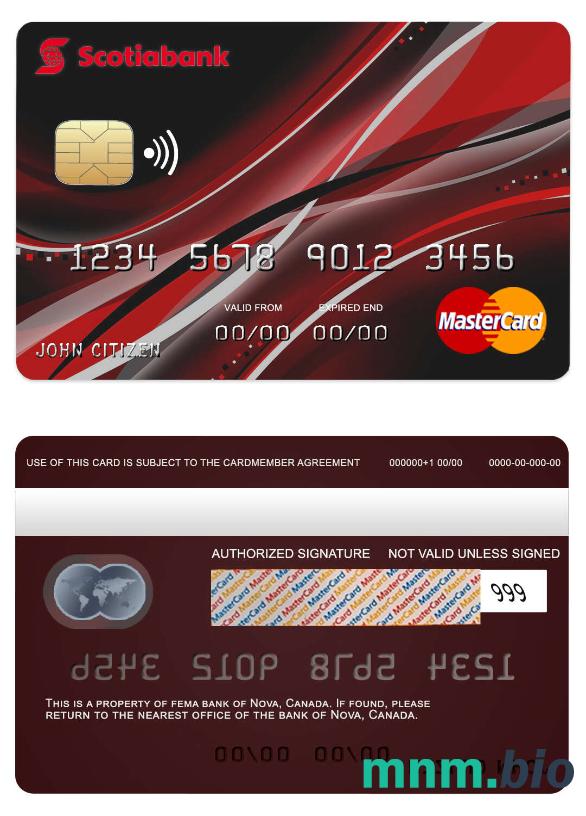 Canada Nova bank przykład karty mastercard w formacie PSD